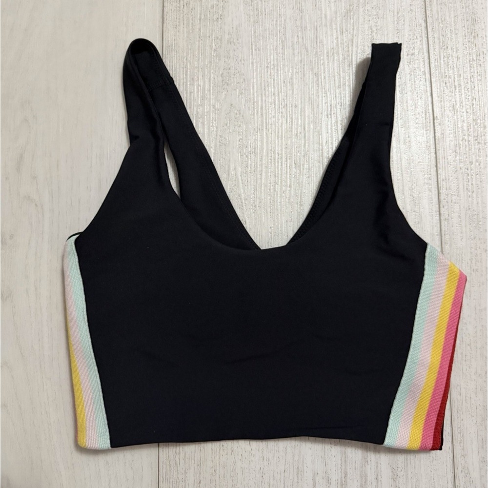 Spiritual Gangster Rainbow Stripe Sports Bra Sz XS Black Yoga Workout Athletic